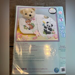 Dimensions Stamped Cross Stitch 2 White Bibs Baby Hugs Kit 9" X 14"